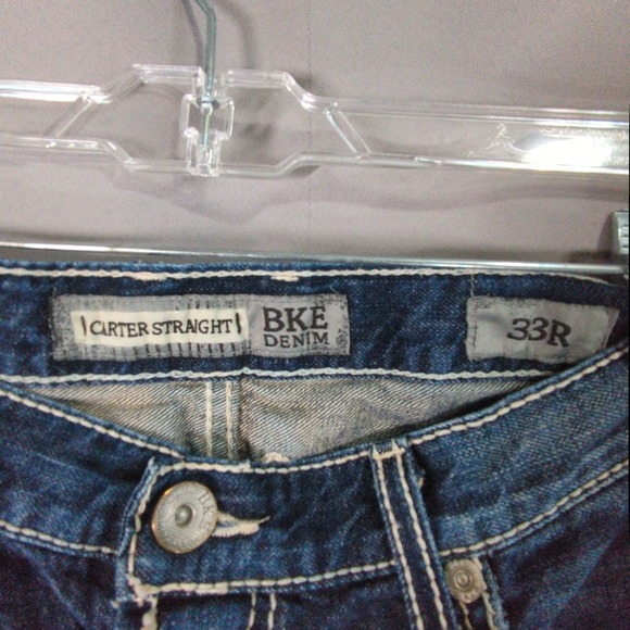 BKE Carter Jeans‎ Mens 33 R Blue Straight Whiskering Cotton - Picture 2 of 8
